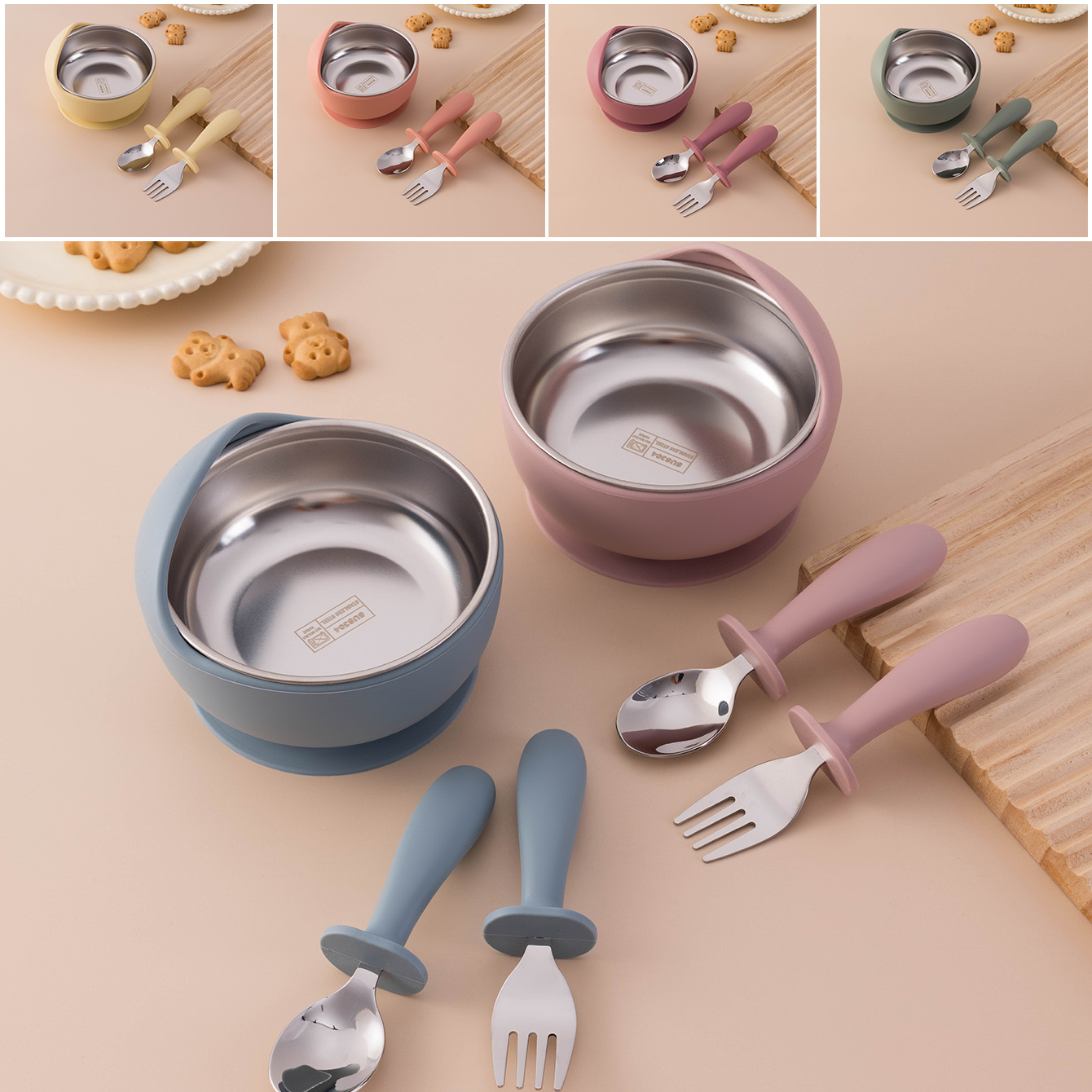 Baby Kitchen Food - Color Kids 3PCS Stainless Steel Silicone