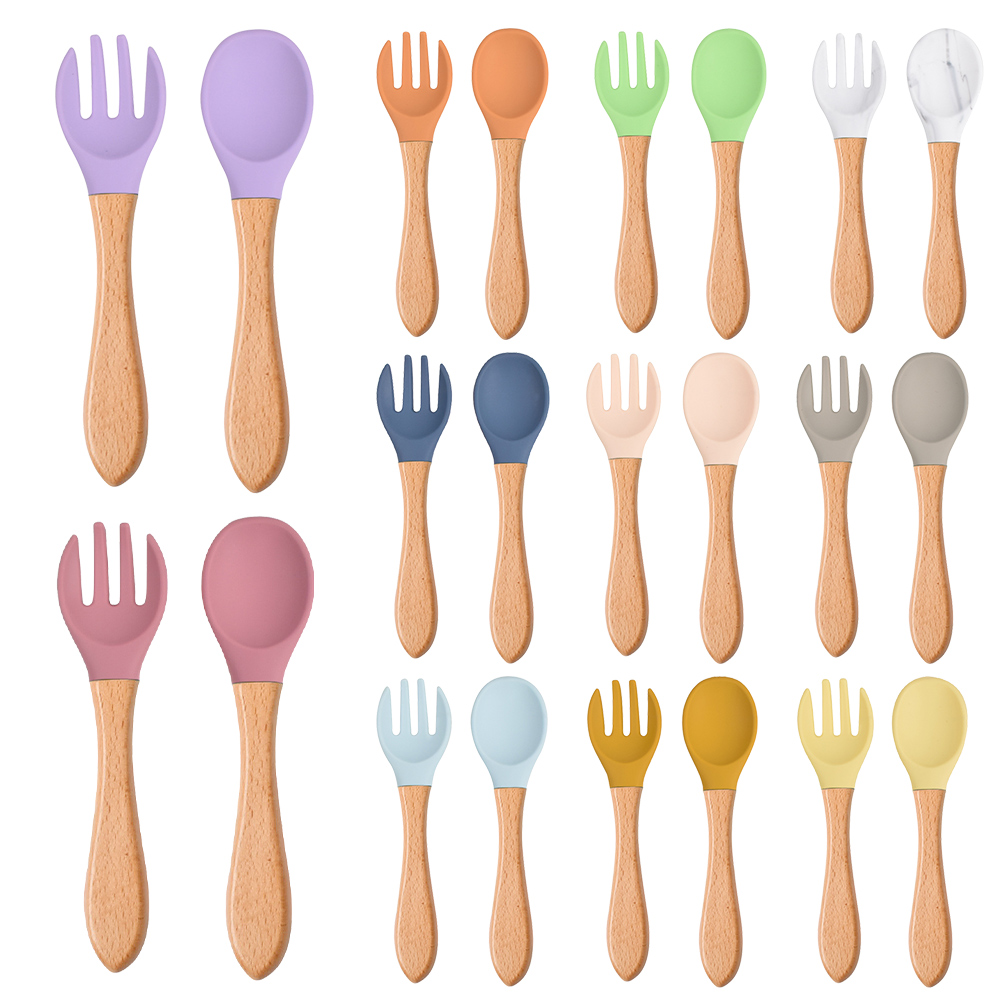 Baby Kitchen Food - 2Pcs/Set Baby Silicone Spoon Fork with